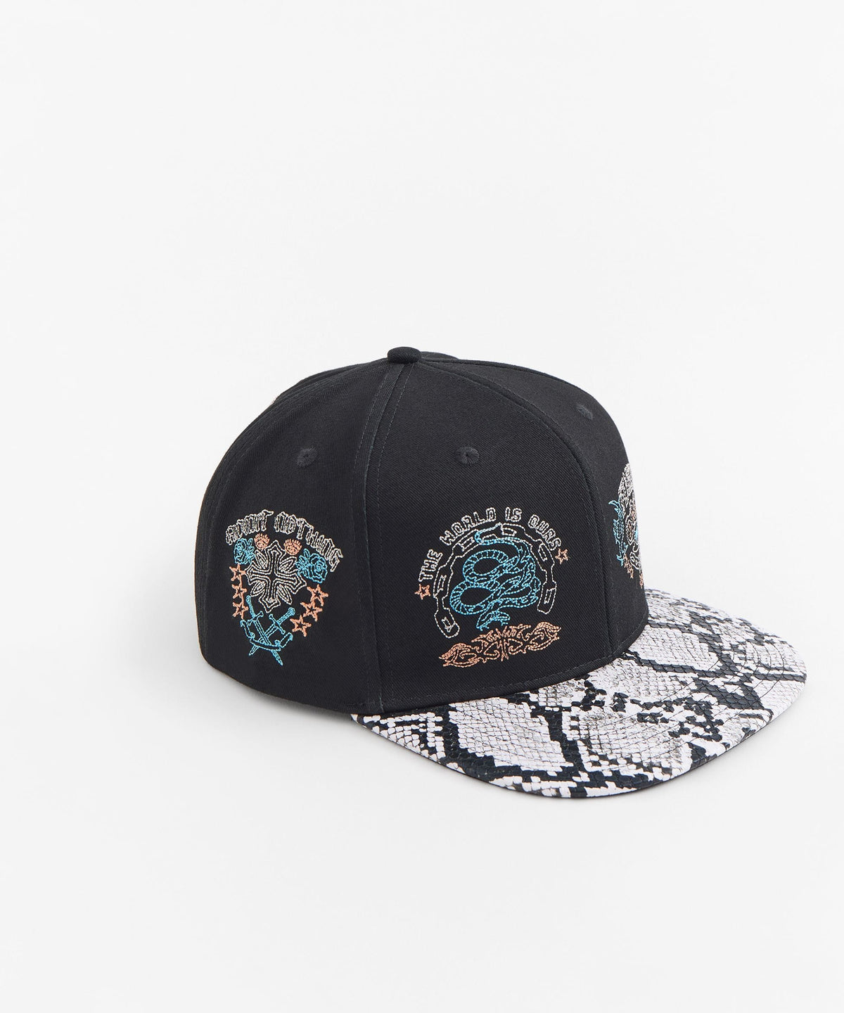 Fearless Snakeskin Embroidered Cap - Black