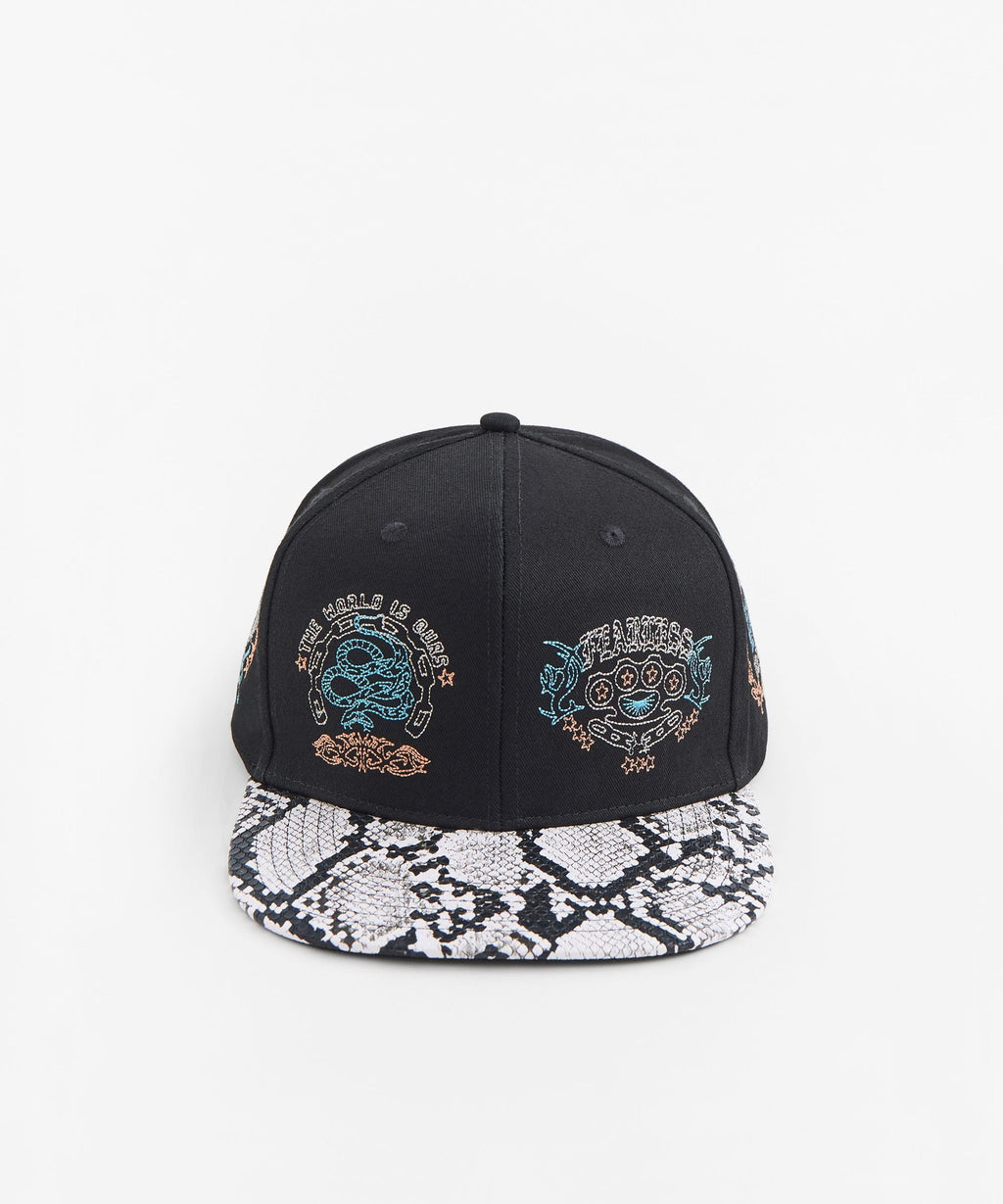 Fearless Snakeskin Embroidered Cap - Black