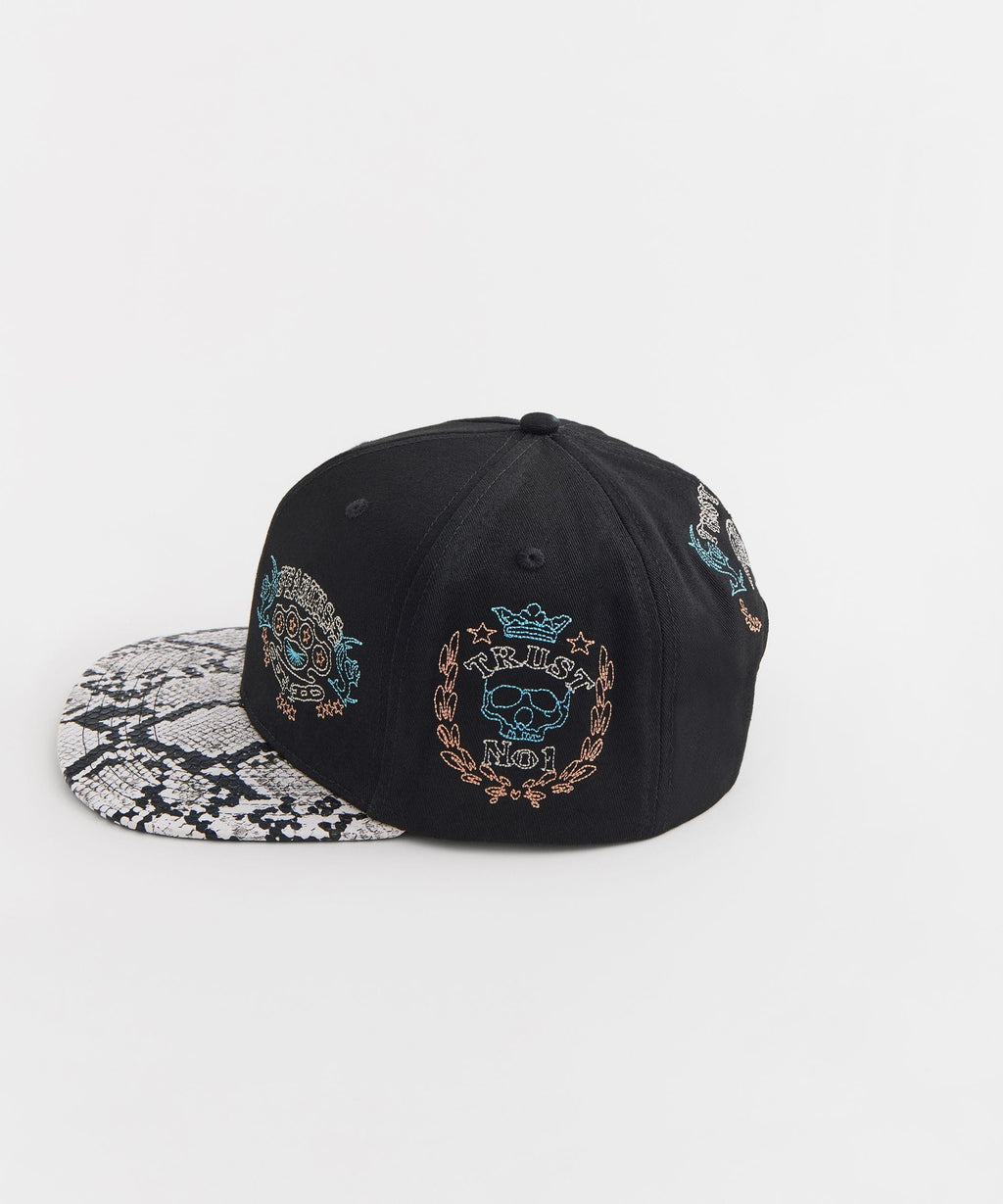 Fearless Snakeskin Embroidered Cap - Black