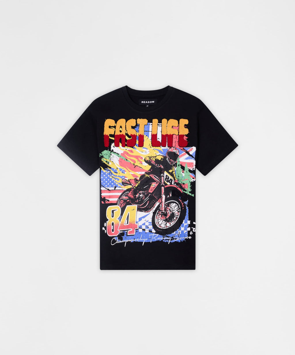 Fast Life Kids Chenille Patched Short Sleeve Tee - Black